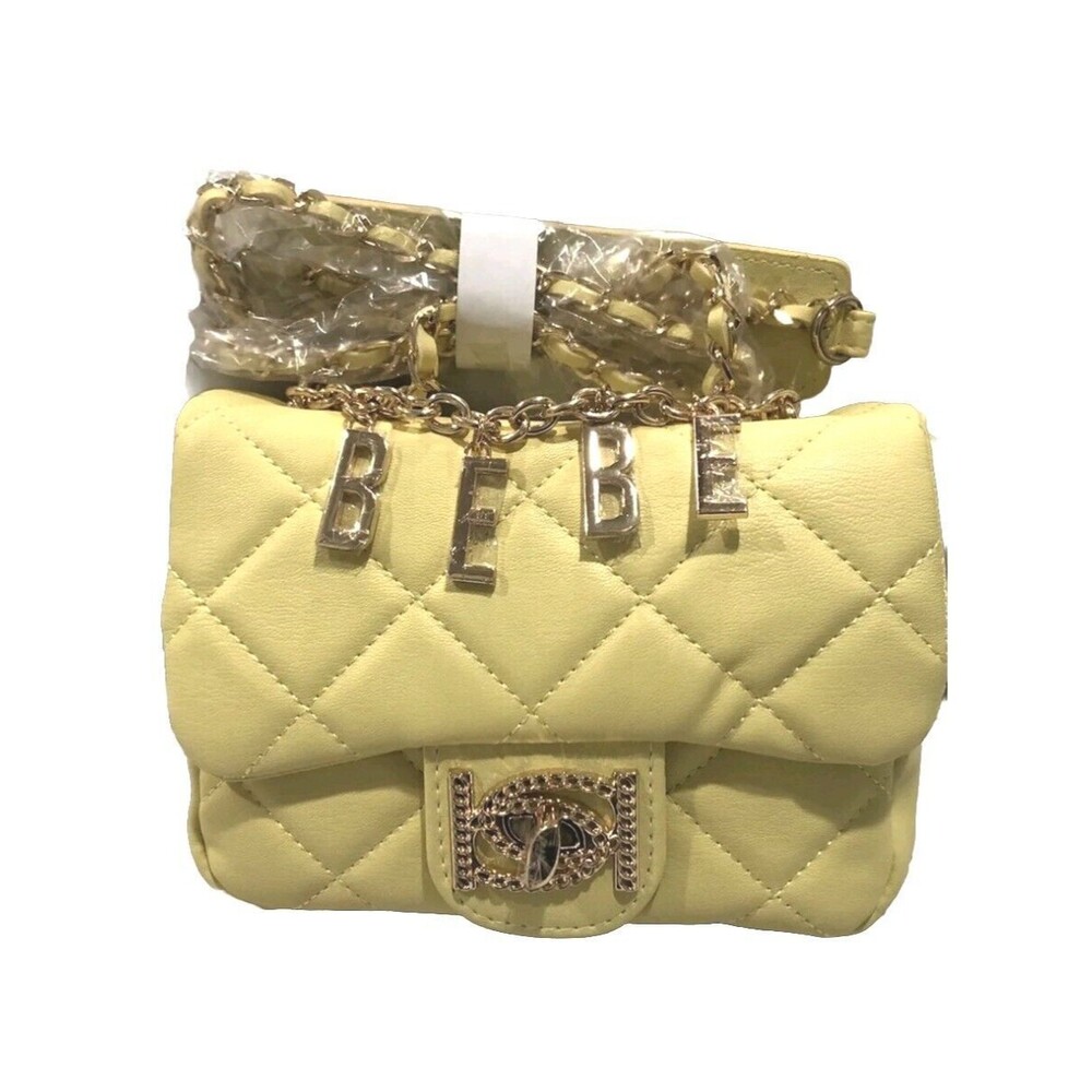 Bebe Wyatt Shoulder Chain Strap Purse. Lemon With Gold-Toned Hardware NEW
